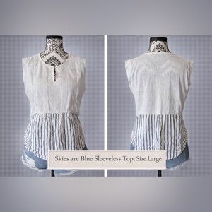 Skies Are Blue Sleeveless Peplum Top Size Large White Striped Boho Blouse